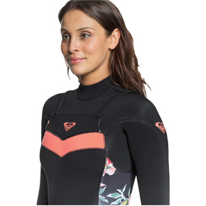 2021 Roxy Womens Syncro 3/2mm Chest Zip Wetsuit ERJW103053 - Black / Bright Coral